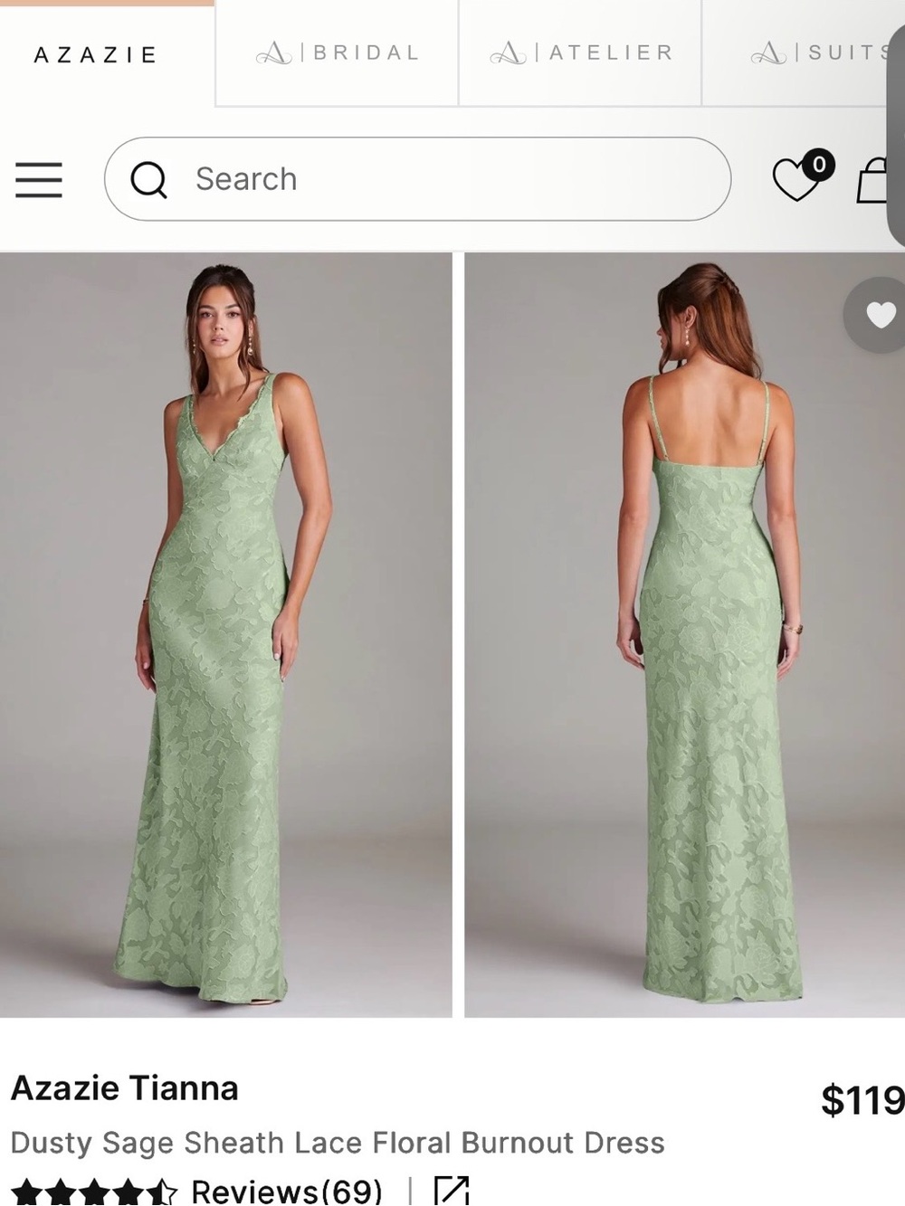 Azazie Dusty Sage Lace Maxi Dress